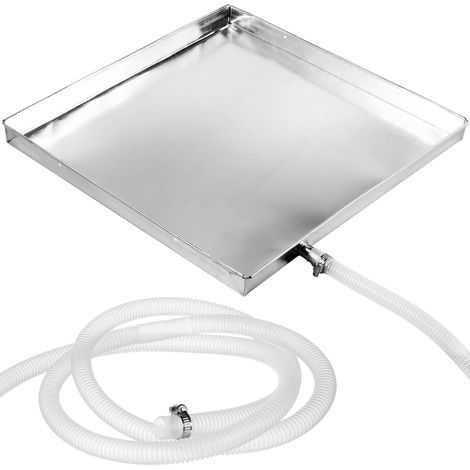 Bac Condensat Climatiseur Extérieur En Acier Inoxydable 40x40x1.38 Pouces Avec Tuyau De Vidange 2m Et Clip Pour Collecte Et Écoulement D'eau De Condensation Résistant Universel (1/5)