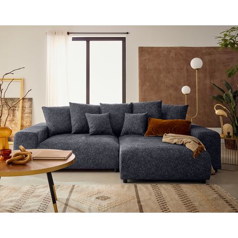 Spice - 4-sitzer ecksofa beidseitig montierbar schlaffunktion und bettkasten aus gesprenkeltem stoff - dunkelgrau