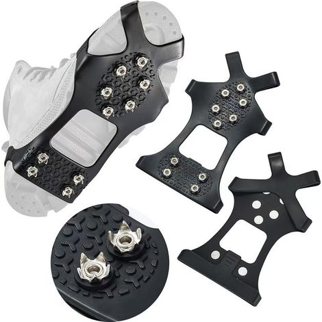 Crampons Antidérapants - 10 Pointes Acier Inoxydable - Pour Chaussures Taille 34 à 38 - Taille S - Silicone Noir (1/5)