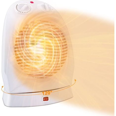 2000W fan heater, portable electric heater, oscillating at 120° with 2 heat settings, adjustable thermostatic coil heater, hot and cold operation, white