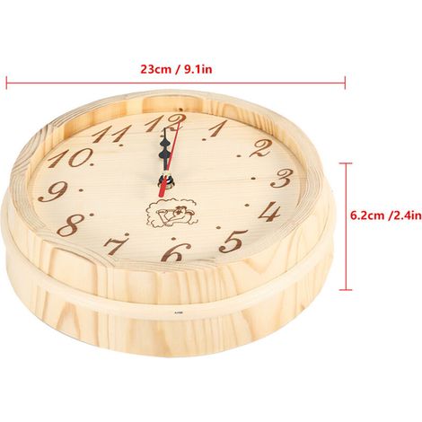 Badezimmeruhr – Minimalistisches Design mit Holzzifferblatt ohne Glasabdeckung für Wohnzimmer, Büro und Sauna – 23 cm Durchmesser, temperatur- und feuchtigkeitsbeständig – 1 AA-Batterie erforderlich