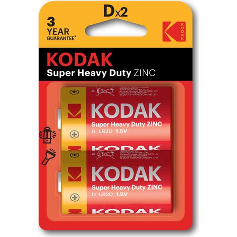 PILAS LR20 D KODAK EXTRA HEAVY DUTY ZINC PACK 2 UNIDADES 6000 mAh 1.5V (ecotasas incluidas)