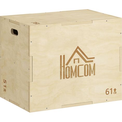 Caisse de saut pliométrique en bois à 3 hauteurs, capacité de 120 kg, 61 x 51 x 76 cm, idéal pour l'entraînement à domicile et le maintien de votre forme physique au quotidien (1/5)