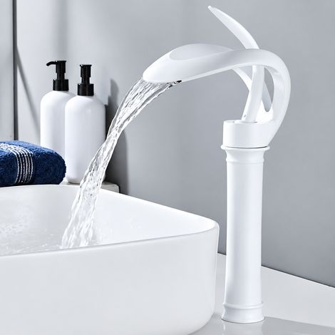 Mitigeur Lavabo cascade blanc modèle haut Cœur d'ange Robinet Vasque Laiton avec tuyaux d'arrivée d'eau – Livraison gratuite