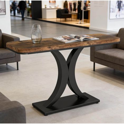 Console 100x29.5 cm noir et brun rustique en métal et bois avec style industriel (1/5)