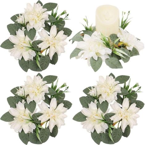 Set of 4 artificial flower wreaths – candle rings/spring-summer, Thanksgiving/living room/Christmas