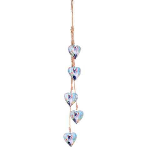 Pendente con 5 cuori in legno azzurro con gatti 58 cm (1/5)