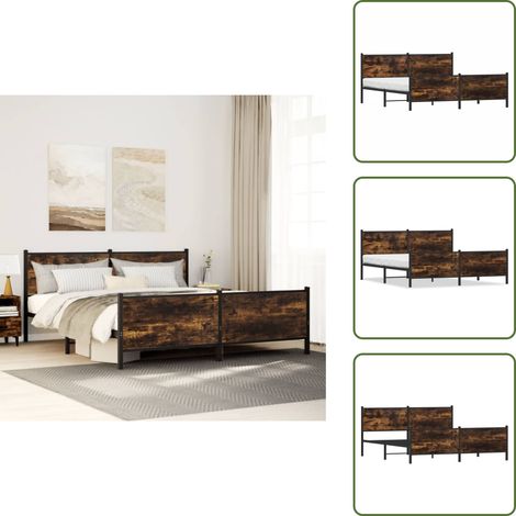 Metallbett ohne Matratze Räuchereiche 180x200 cm - Bettgestell - Bettgestelle - Bettrahmen - Bett