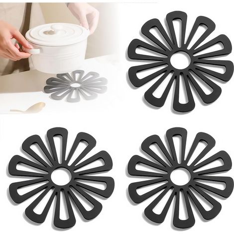 3er-Pack Silikonuntersetzer für heiße Pfannen, rutschfeste, hitzebeständige Untersetzer für Arbeitsplatten und Tische, Untersetzer für heiße Töpfe und Pfannen, Topflappen, schwarz (1/5)