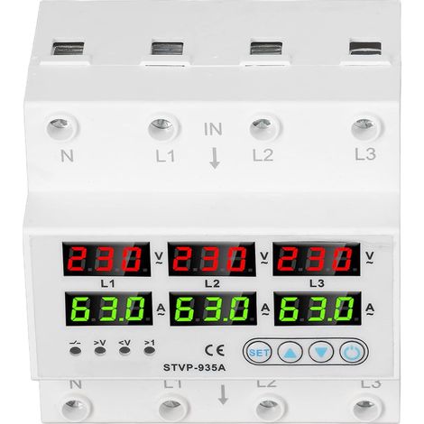 (63A)Dispositif de Protection contre les Surtensions Réglable à Réponse Rapide triphasé AC220V 380V Dispositif de Protection de Courant Affichage Numérique de Bureau (1/5)