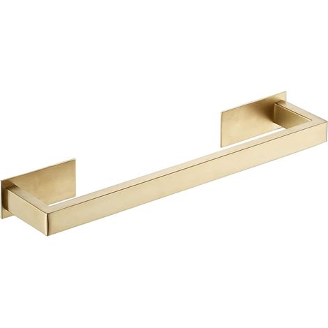 Porte-serviettes de salle de bain autocollant en acier inoxydable de 35,5 cm avec barre simple et design carré en or brossé. (1/5)