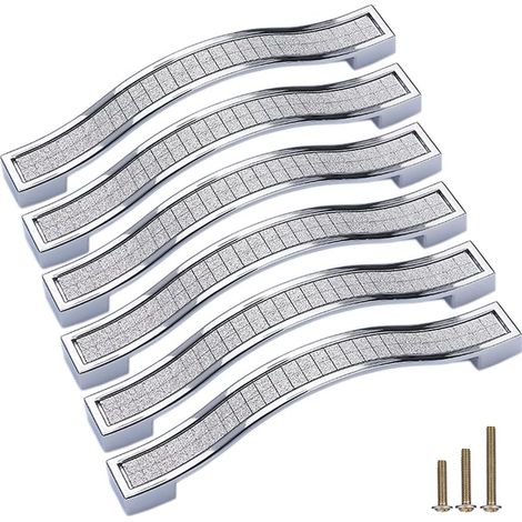 Lot de 6 poignées de tiroir brillantes, poignées carrées européennes modernes et simples en cristal strass pour coiffeuses, armoires, armoires (1/5)