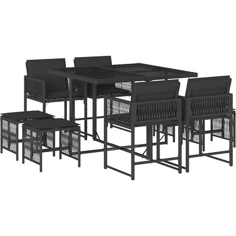 Maison Exclusive - 9-tlg. Garten-Essgruppe mit Kissen Schwarz Pol