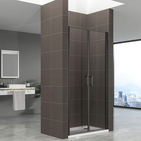 Porte de douche 76x180 cm verre transparent profilés NOIR - ajustable de 76 à 79 cm (1/5)
