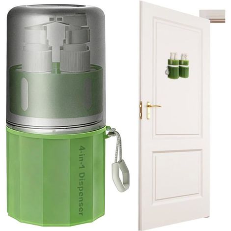 Flacon de shampoing portable 4 en 1 (avec bouchon anti-fuite) – Vert Flacon vide rechargeable shampoing, gel douche et lotion (1/5)
