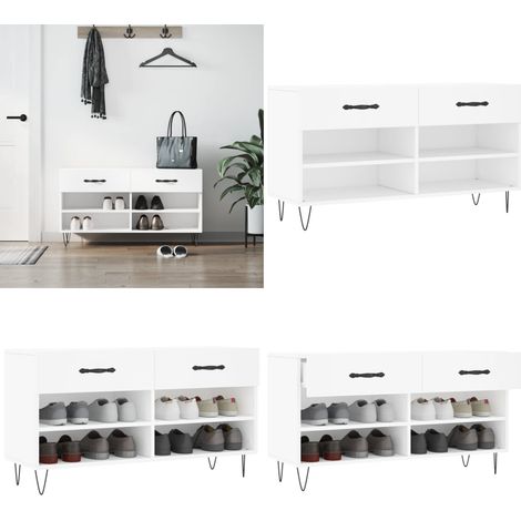Banco zapatero madera de ingeniería blanco 102x35x55 cm - Mueble de zapatos - Banco de madera