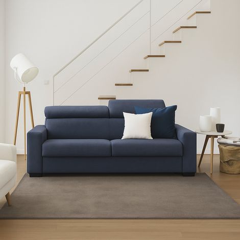 Dmora - Sofá fijo Diannon, Gran Sofá de 2 plazas, 100% Made in Italy, Sofá Sala de estar, en tela acolchada, con reposacabezas ajustables y reposabrazos delgados, Cm 180x95h85, Azul (1/4)