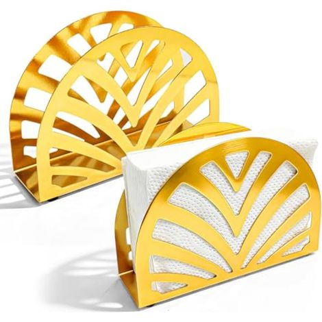 Lot de 2 porte-serviettes de table, en fer semi-circulaire, pour la décoration de cuisines, restaurants, fêtes et hôtels (doré) (1/5)