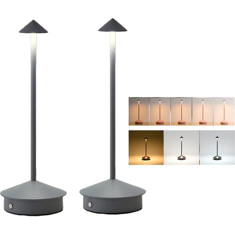 Zwei wiederaufladbare kabellose Schreibtischlampen, dimmbare LED-Schreibtischlampen mit 3 Farbtemperaturen, Nachttischlampe, grau.