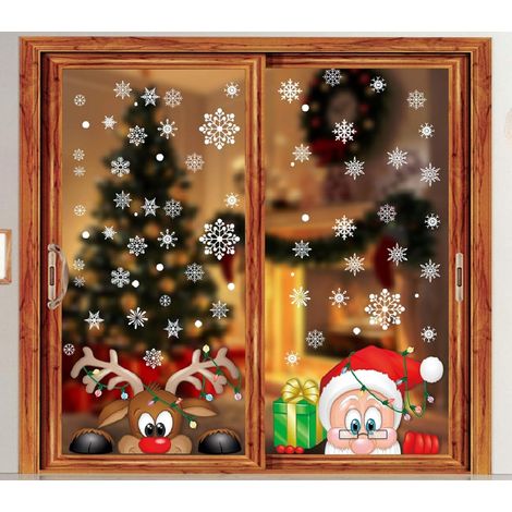 Autocollant Fenêtre Noël - Flocon De Neige Père Noël Renne - Statique Réutilisable Sans Colle - Pour Vitre Miroir Frigo Porte - Lot De 36 (1/4)
