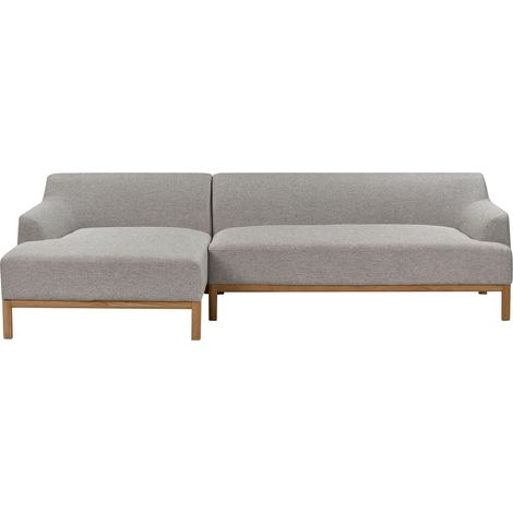 Elegante Divano angolare destro Tessuto poliestere Gambe di legno Soggiorno Grigio Sosjo