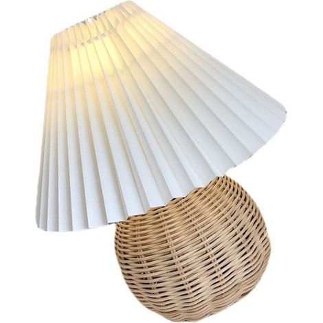 Qcwwy Lampe de Table Plissée Vintage, Lampe de Chevet Moderne avec Abat-jour Beige, Base en Rotin, Lampe de Chevet, Lampe de Lecture pour Chambre à Coucher, Salon, Bureau, Décoration (1/5)