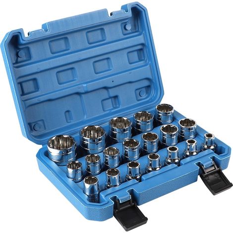 19 Pcs Jeu de Douilles 12 Pans 1/2 8-32mm, clé à Douille 12 Pans 1/2 Jusqua 36mm Acier CR-V, Avec un étui Solide et Facile à Ranger (1/5)