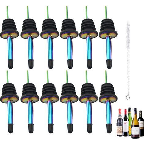 Bottle Pourer - Stainless Steel Liquor Pour Spout - Leak Proof - Fits Bottle Neck 22 mm - 12 Pack with Cleaning Brush (1/4)