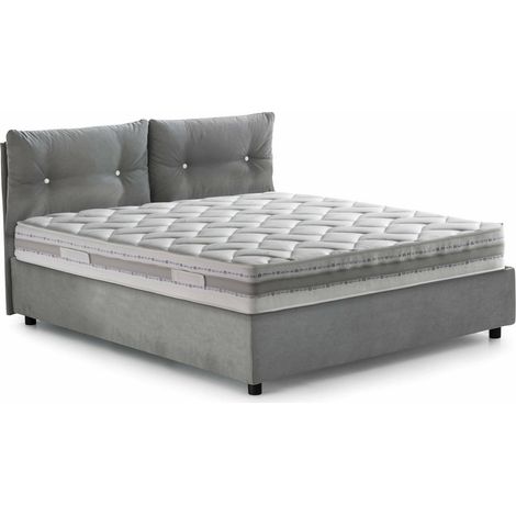 Dmora - Quadratisches und halbes Bett Dabbadi, Containerbett mit Stoffbespannung, 100% Made in Italy, Frontöffnung, inklusive Matratze Cm 120x190, Grau
