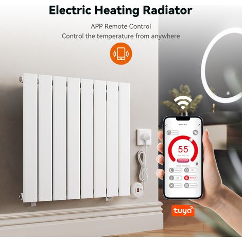 ELEGANT Smart WiFi Thermostatic Electric Radiator Flat Panel White Wall Mounted Heater No Plumbing 600W 630x604mm (1/5)