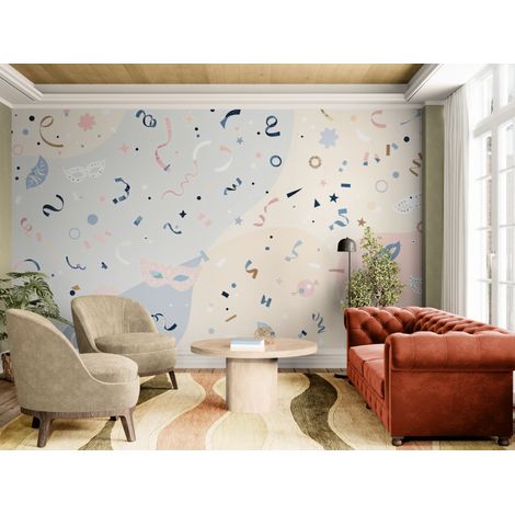 Papier peint Enfant – Masques de carnaval et confettis - 150 x 250 cm (1/2)