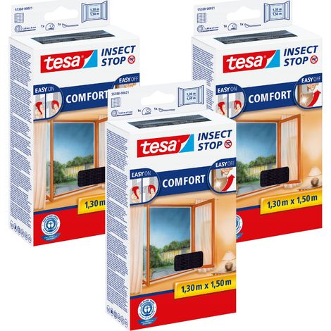 Mosquitera TESA para ventanas con cinta de velcro negra, 1,3 x 1,5 m (3 unidades)