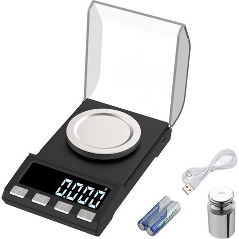 USB Rechargeable 100g/0.001g Precision Milligram Scale Pocket Scale Jewelry Scale, Kitchen Scale Apply to Weighing Powder, Jewelry, Gold Pocket with Calibration Weights (1/4)