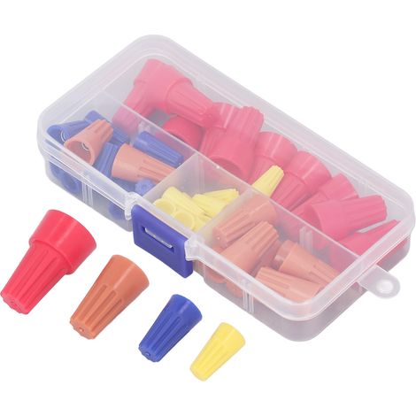 Lot de 40 bornes de connexion fil torsadé capuchon électrique 4 coloris PVC 300V 105°C boîtier rangement (1/5)