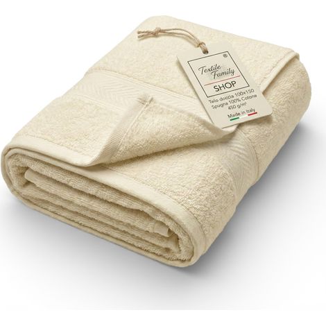 Telo Doccia Ecrù 100x150 in Spugna 100% Cotone 450 g/m² Made in Italy (1/5)