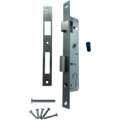 Serrure portail battant - Axe 20 mm - Entraxe 70mm - Chromée + gâche - SECURY-T