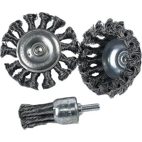 royaluxe -3 pièces brosse métallique perceuse fixation moyeu de roue ébavurage, élimination de la rouille, nettoyage de Barbecue (1/5)