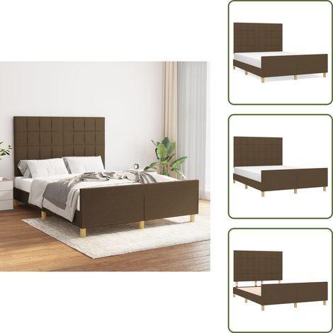 Bettgestell ohne Matratze Dunkelbraun 140x200 cm Stoff - Bettestell - Doppelbett - Lattenrost - Kopfstütze - Massivholzbette (1/5)