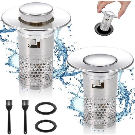 2-teiliger Pop-Up-Spülbeckenablauf mit Filterkorb, für Spülbecken mit 34–40 mm Durchmesser, Waschbeckenstöpsel, einfache Installation, Verstopfungsschutz für Küchen-, Badewannen- und Spülbeckenabläufe (1/5)