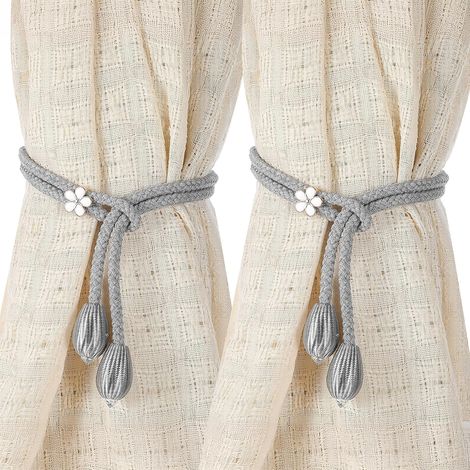 (4 pièces) de fleurs tissées à la main Embrasses de rideau, 53 cm de porte-rideaux sans perçage avec boucle de corde réglable Embrasses de rideau Boh (1/4)