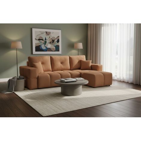 Ecksofa Schlafsofa Sofa DENISE in Stoff Centaur Rostbraun Ottomane Rechts