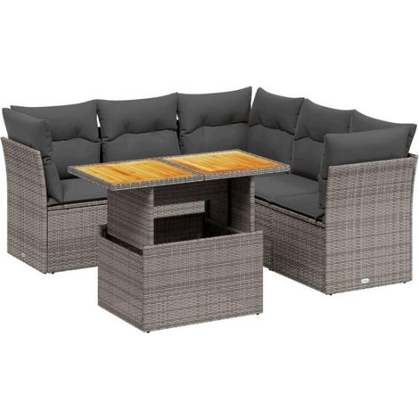vidaXL Garten Sofagarnitur 5-TLG. mit abnehmbarem Kissen Grau Poly Rattan (1/5)