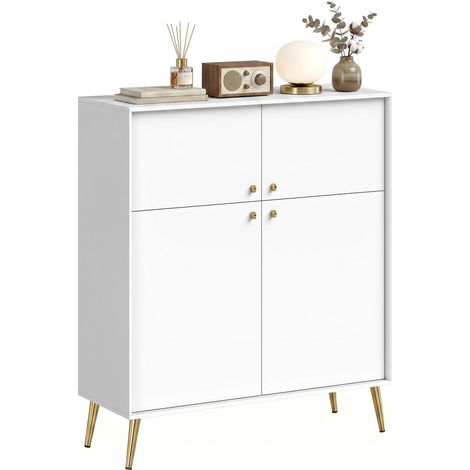 Pour salle à manger et cuisine intérieur ordonné buffet moderne 105,4 cm 6 rangements blanc crème finitions dorées pieds métal (1/5)