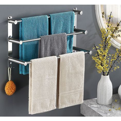 Portasciugamani da parete multistrato in acciaio inox 304 - Montaggio a parete - 3 barre - Per bagno e cucina (50 cm con gancio) (1/5)