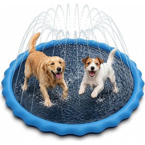 Piscine pour Chien 100cm - Pataugeoire Chien Pliable et épais, Petite Piscine Chien avec arroseur, Tapis Piscine et Jeu d'eau pour Chien extérieur (1/5)