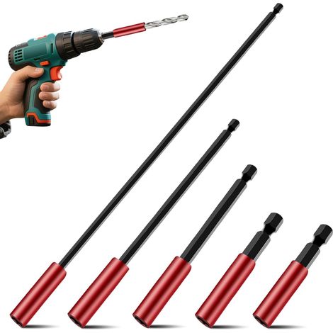 Rallonge Embout Visseuse, 1/4 Pouces 5 Pièces 50/60/100/150/300mm, Acier au chrome-vanadium, Avec aimant, pour Forets et Tournevis (1/5)
