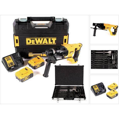 Martillo combinado sin cable DeWalt DCH 133 P2 18V 2.6J SDS plus Brushless + 2x batería recargable 5.0Ah + cargador + TSTAK + juego de 17 brocas y cinceles