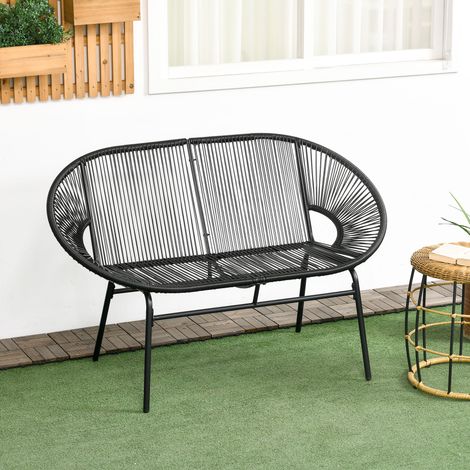 Sillón de ratán, sillón de relax estilo boho, 132 cm x 72 cm x 83 cm, negro. (1/5)