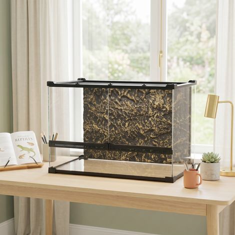 Boîte à Reptiles avec Panneau de Fond, Fermeture Sécurisée Par Rotation, Ventilation Frontale, 50x30x35cm, Noir (1/5)