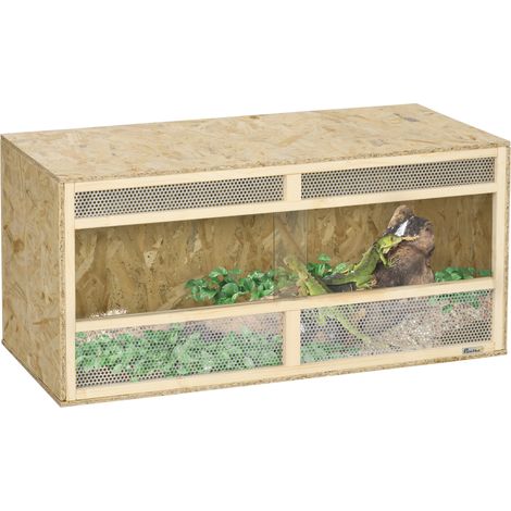 Terrario in legno OSB per rettili con porta scorrevole in vetro - 100 x 47 x 47 cm, colore naturale